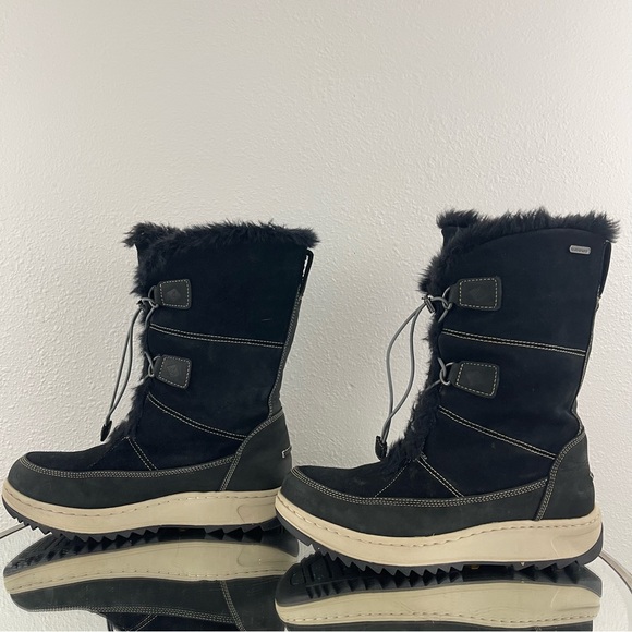 SPERRY Black Suede Faux Fur Powder Valley Vibram Sole Mid Calf Waterproof Boots - Picture 9 of 14